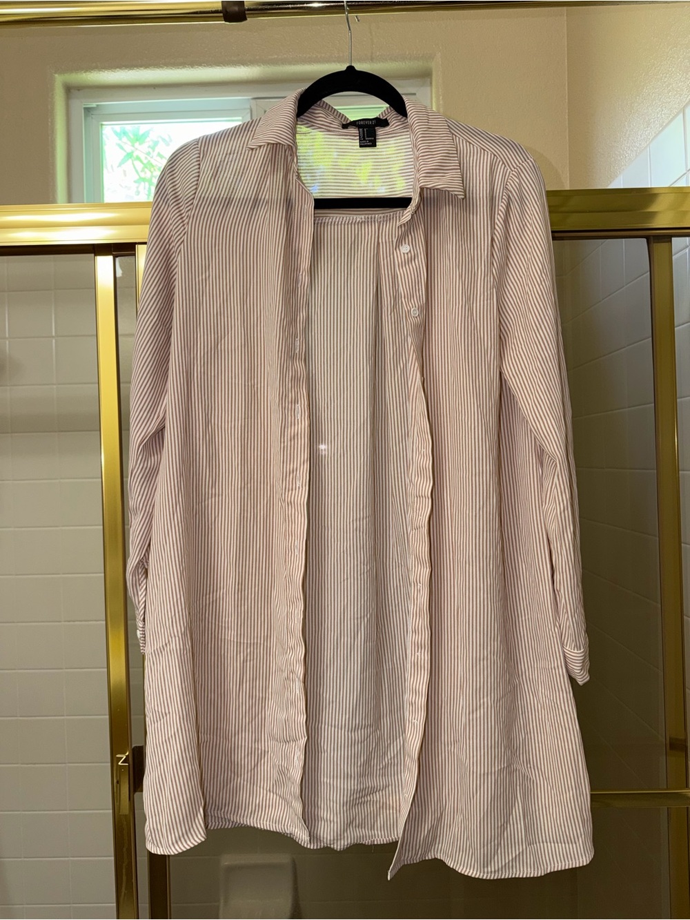 Forever 21 Striped Button-Up Top - Peach and White